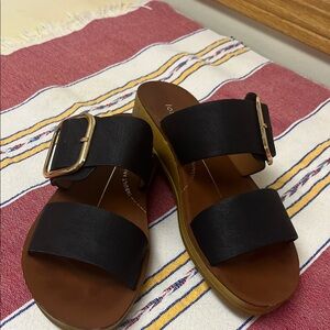 Elegant Black Sandals with Gold Buckle